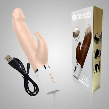 Brown Telescopic Vibrating And Thrusting Dildo With Clitoris Massager