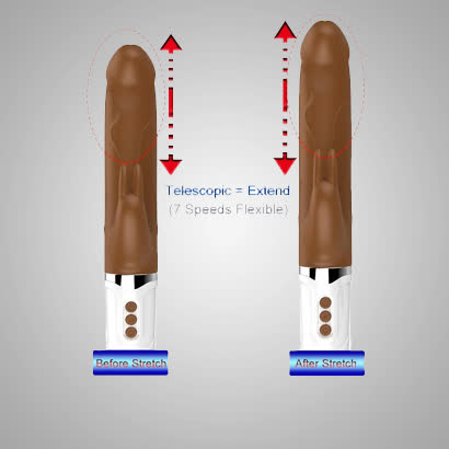 Brown Telescopic Vibrating And Thrusting Dildo With Clitoris Massager