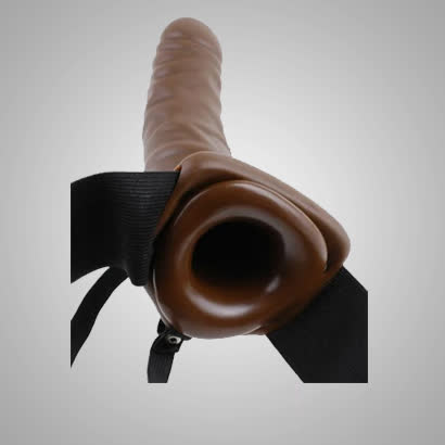 Size Extension Hollow Strap On Dildo For Men - Brown